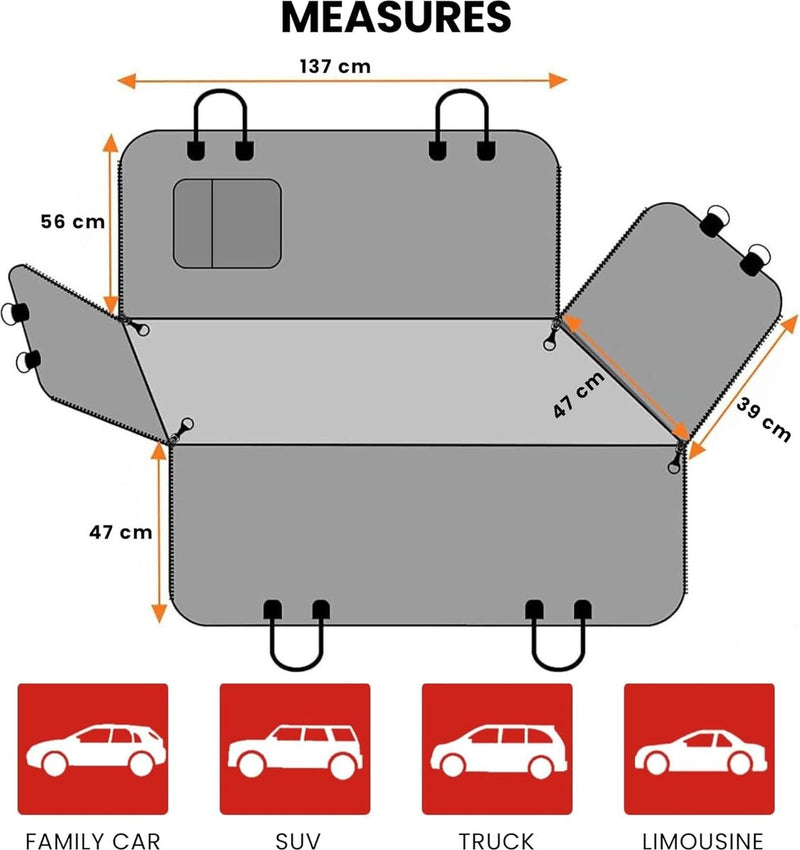 Autodeken voor honden, gevoerde en antislip kofferbakbescherming voor alle hondenrassen, verstelbaar en wasbaar, beschermt stoelen en alle soorten auto's.