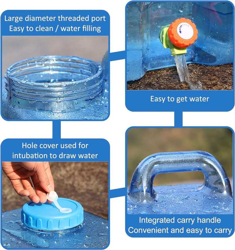 Waterjerrycan met kraan, camping-waterreservoir met handgrepen, waterdispenser, draagbare drinkwaterjerrycan voor outdoor, reizen, wandelen, caravan, picknick, camping