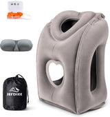 Opblaasbaar nekkussen voor vliegtuigreizen, draagbaar reiskussen, neksteunkussen, comfortabel ondersteunt hoofd en kin, kussen voor treinen, auto's, kantoor, huis (hogere versie, grijs)
