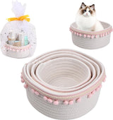 Set van 4 opbergmanden, opbergmanden, gevlochten katoenen touw, katoenen touw voor kinderen, gevlochten stapelbare decoratieve mand voor kinderkamer, woonkamer, badkamer (geschenkverpakking, ster