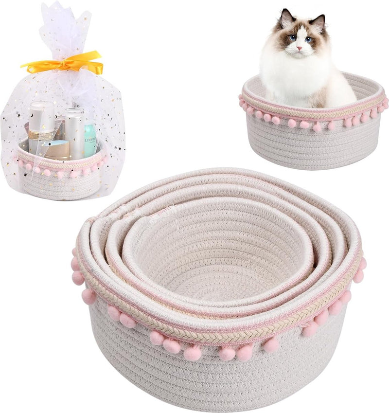 Set van 4 opbergmanden, opbergmanden, gevlochten katoenen touw, katoenen touw voor kinderen, gevlochten stapelbare decoratieve mand voor kinderkamer, woonkamer, badkamer (geschenkverpakking, ster