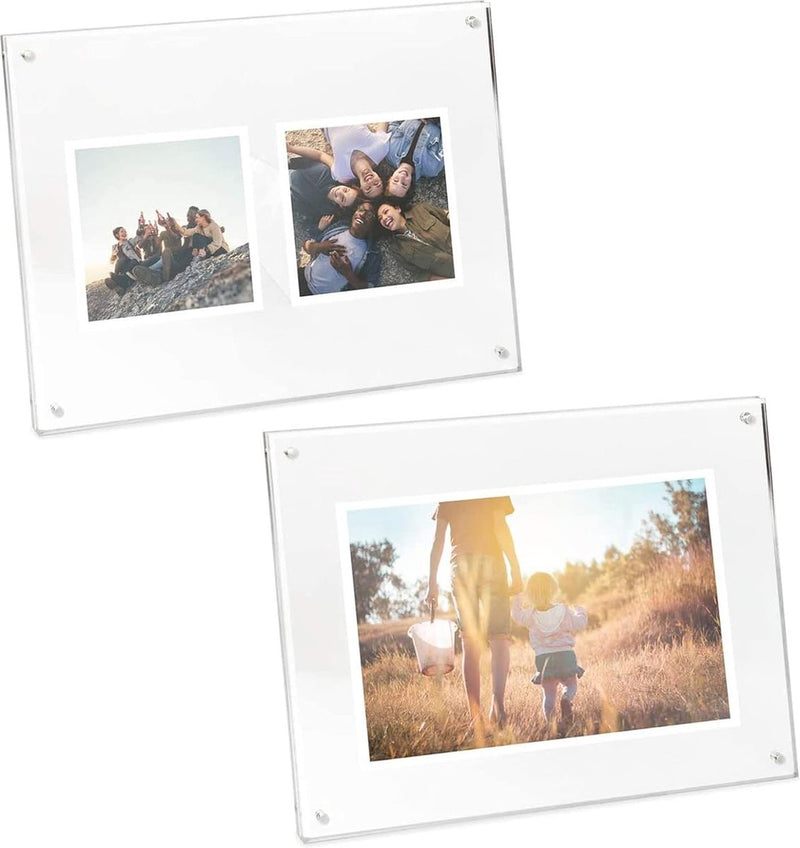 Acryl magnetische fotolijst om neer te zetten, 13 x 18 cm, fotolijst voor verticaal of horizontaal neerzetten voor desktop, 2 stuks