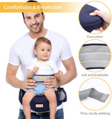 Babyheupzitje, ergonomisch, met veiligheidsgordelbescherming, puur katoen, licht en ademend, ergonomische lichte taille, kruk, baby heupzitje voor 4-36 maanden (donkerblauw)