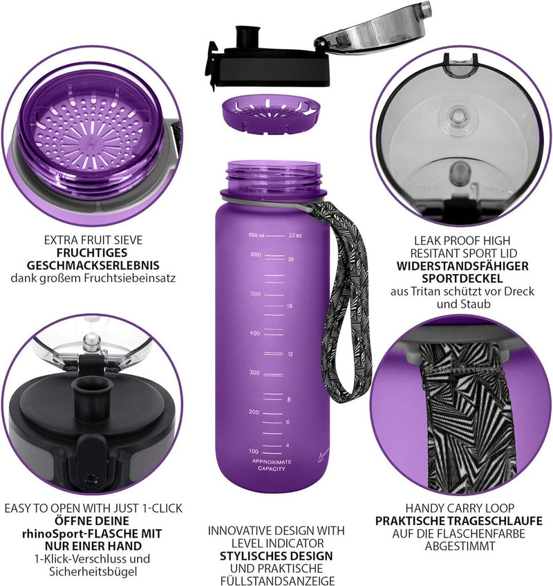 Drinkfles, tijdens sport-, outdoor- en fitnessactiviteiten, ook voor kinderen, waterfles, lekvrij en BPA-vrij, fles geschikt voor koolzuur, inhoud maximaal 1000 ml (1 l)