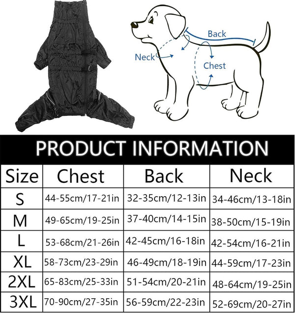 Hondenregenjas, waterdichte regenjas met hoge kraag, reflecterende strips en ritsen, geschikt voor alle hondentypes-zwart-M