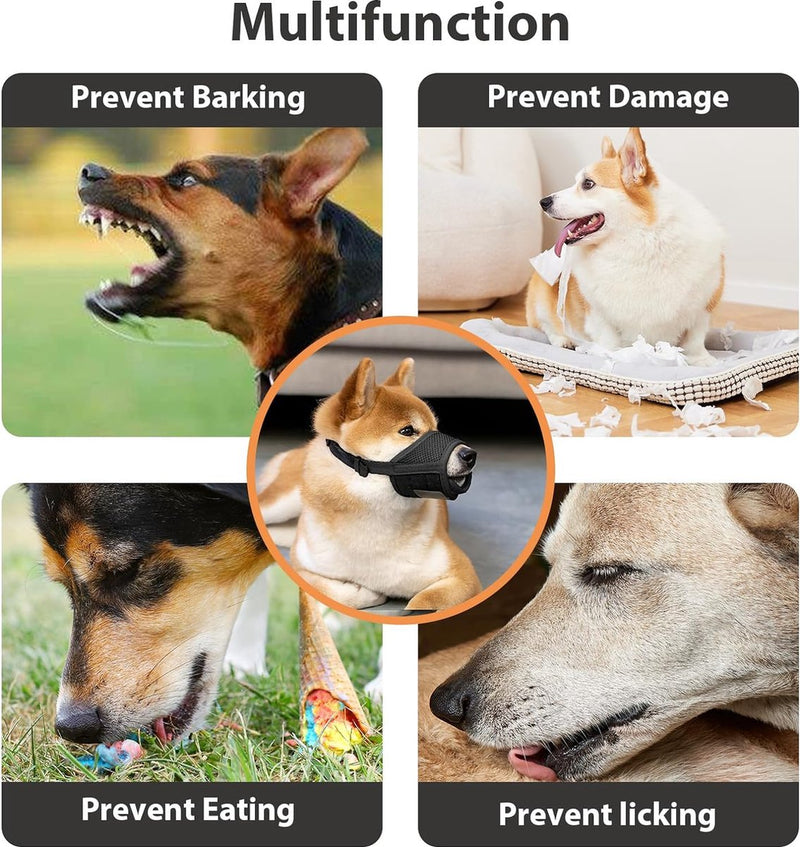 Muilkorf voor honden, verstelbare hondenmuilkorf van ademend mesh-nylon, anti-bijten, anti-blaffen, anti-uitlopend voor kleine, middelgrote en grote honden (S, zwart)