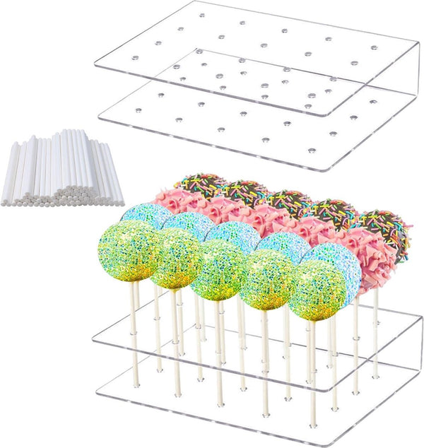 2 stuks cakepopstandaard, met 200 cakepopstels, cakepopstandaard, 20 gaten, lollipop standaard, voor bruiloft, verjaardag, dessert, tafel, feestdecoratie
