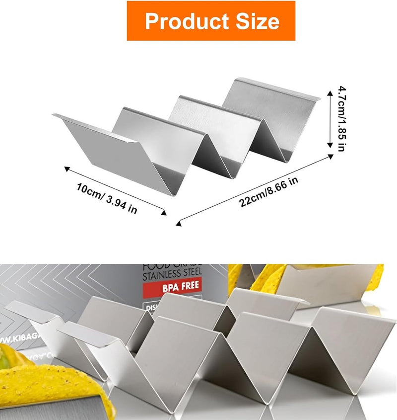 2-delige tacohouderset, hotdoghouder met 2 kruidenbekers, metalen tacoschelpen, duurzame Ttaco-schelpen, voor het maken van tacohouders