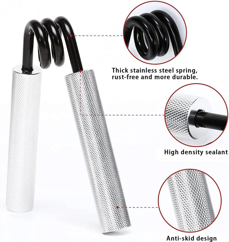 Set van 6 metalen onderarmtrainer 100 LB-350 LB, antislip gripsterktetrainer, handgreeptrainer voor spieropbouw en handrevalidatieoefeningen, zilver