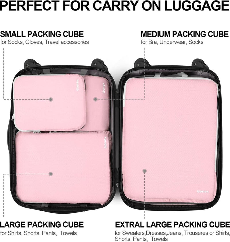 Compression Packing Cubes in a Set of 3 or 4, 4-Piece Set of Packing Cubes / Luggage Organisers / Garment Bags for Travel