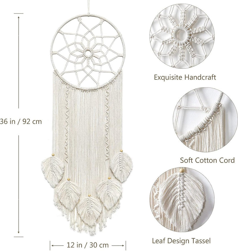 Macrame Dromenvanger Muurbehang Geweven Veren Muurbehang Handgemaakte Dromenvanger Boho Kwasten Decoratie Home Decor Ornament Ambachtelijk Cadeau voor Slaapkamer Woonkamer
