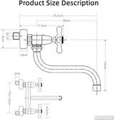 360° draaibare wandmontage keukenkraan, messing antiek dubbele hendel wandarmatuur retro wandkraan spoelbakarmatuur voor keuken zwembad badkuip