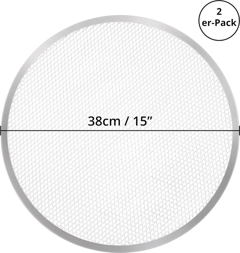 ronde pizzaplaat van 38 cm [2 stuks] - Restaurantkwaliteit, snel bakken, gelijkmatige warmteverdeling - aluminiumlegering, naadloze rand - antiaanbaklaag, roest- en BPA-vrij, ovenbestendig