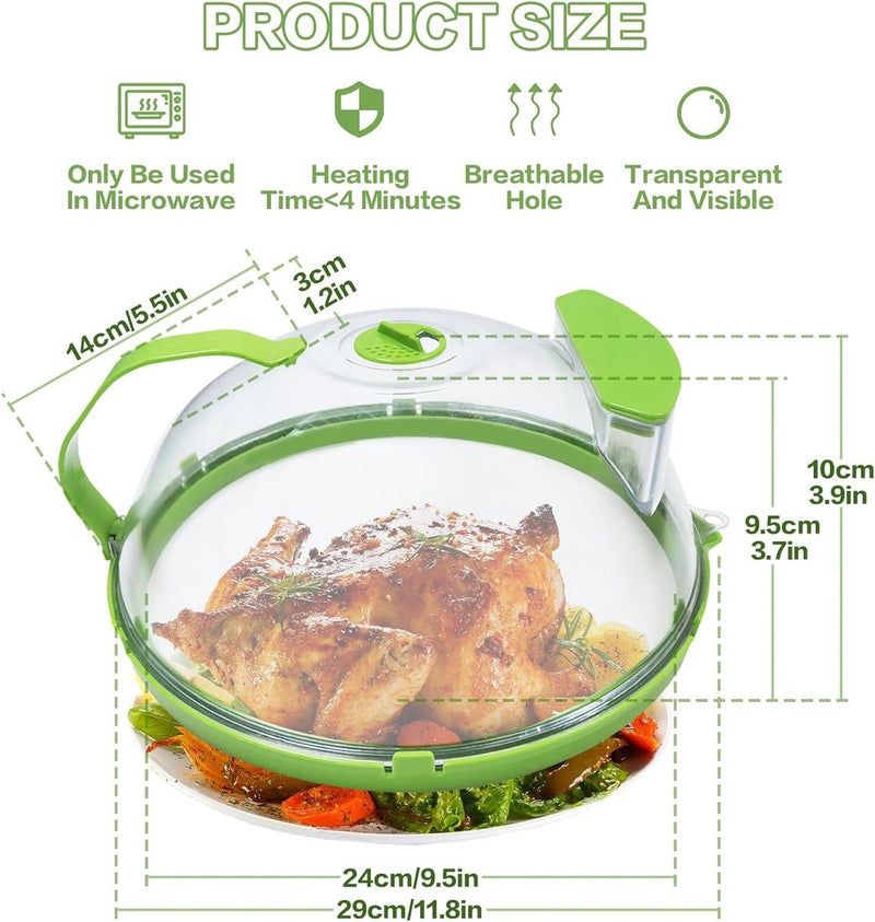 Magnetron Voedsel Bell Plaat Deksel Voorkom Spatten Helder met Ventilatie en Handgrepen Hittebestendige Deksels (Pack van 1)