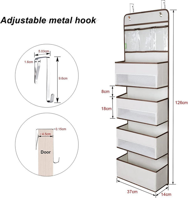 Ophangorganizer voor deur, 7 grote vakken met venster, opvouwbaar hangrek met 2 haken, hangende opslag voor slaapkamer, wasruimte of hal