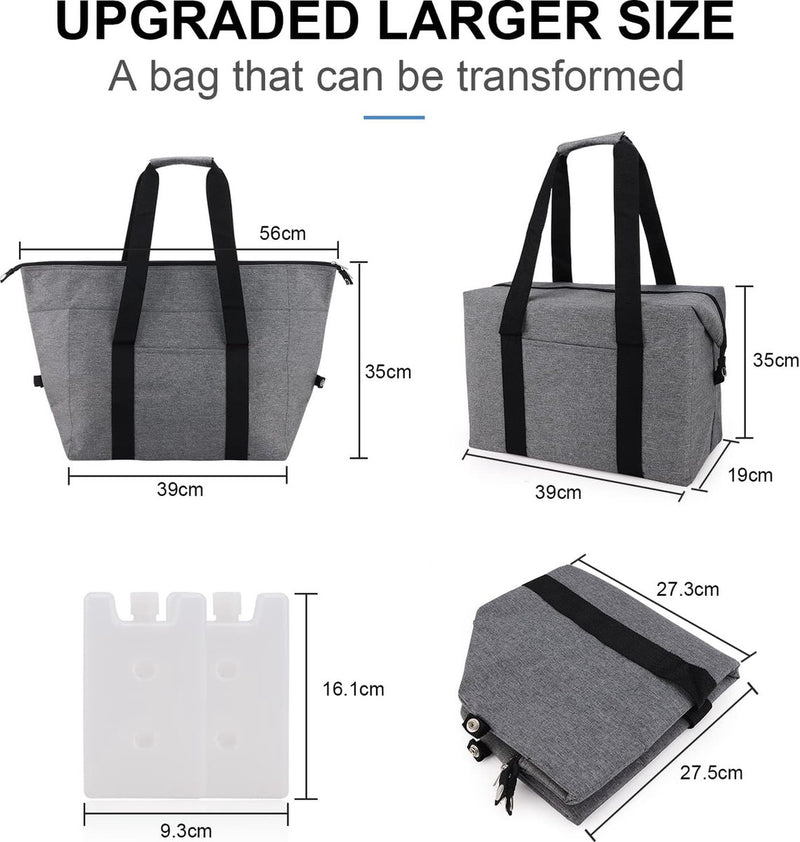 Grote opvouwbare koeltas, 20 liter, opvouwbare boodschappentas met 2 koelboxen, grijze picknicktas met isolatie voor kamperen, levensmiddelentransport, thermotas voor grillen, vissen,