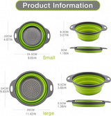 Opvouwbare zeef, keukenzeef, siliconen, inklapbare vergiet noedelzeef, keukenzeef, afwasbak van pasta, fruit, groenten, 2 maten (24,5 + 29,2 cm) (groen)