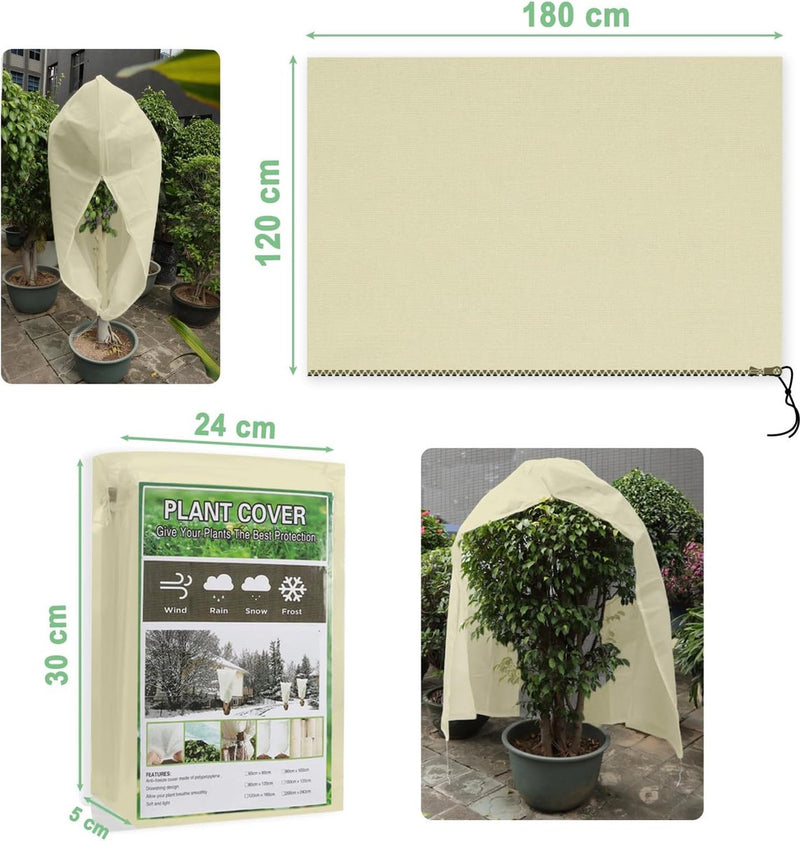 Winterbescherming voor planten, set van 2, 120 x 180 cm, vorstbeschermende plantendekens als winterbescherming, met ritssluiting voor boompalmen, balkonplanten, kaptent, ademend