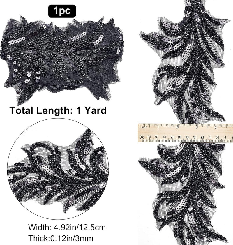 1 yard parel-kant, zwarte pailletten, kantband, applicatie, pijlvorm, netranden, voor kleding, gordijn, dans, rok, versieringen, doe-het-zelf naaien, knutselen, woondecoratie, accessoires
