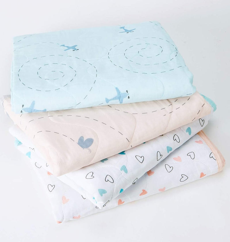 Gemaakt van biologisch katoen, zachtste babydeken voor kinderbed/bed, met 3 zachte lagen stof, omkeerbare designs, 2 mousseline, flanel in het midden, 95 x 120 cm - vlinder