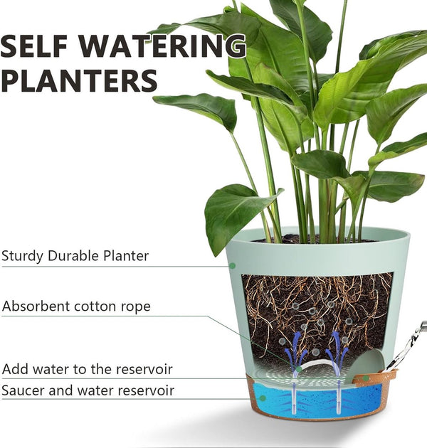 Bloempot, 20,3 cm, kunststof bloempot met irrigatiesysteem, plantenpot, set van 2, modern, voor binnen en balkon, tuin, planten, vetplanten, cactus (groen)