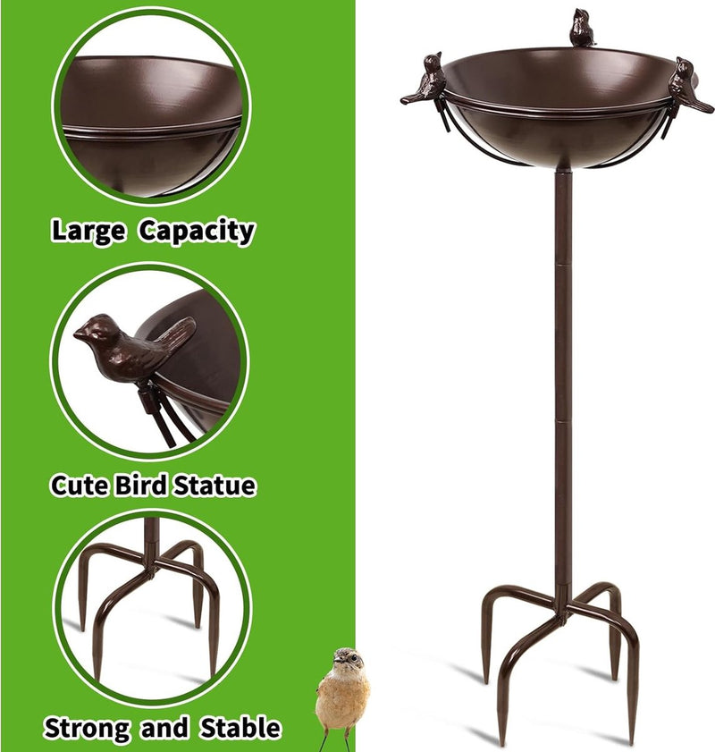 Vogelbad, vogelbad, waterbad, waterbak, waterschaal, stekker, bruin ijzer, vrijstaande vogelbadjeskom met 3 vogelstandbeelden, Birdbath & Birdfeeder Garden Yard Lawn Decor (bruin)