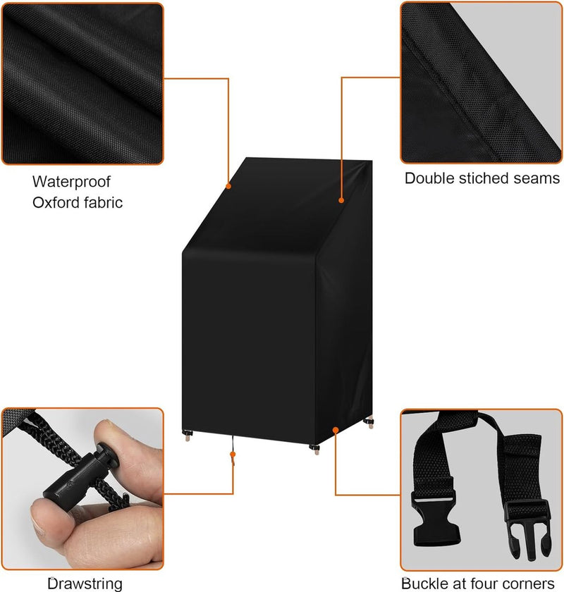 Afdekking voor tuinmeubelen, tuinstoelen, 65 x 65 x 120/80 cm, afdekhoes van 420D Oxford-weefsel, waterdicht, uv-bestendig, beschermhoes, zeil voor meubelsets, tuintafel, zitgroep, zwart