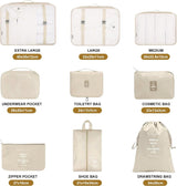 9-delige kofferorganizerset voor vakantie en reizen, packing cubes, reisorganizer, packing cubes, kledingtassen, kofferorganizer voor vakantie en reizen - beige