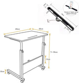 Laptoptafel, 60 x 40 cm, bijzettafel op wieltjes, bedtafel, in hoogte verstelbaar, pc-tafel met wieltjes, staande tafel, mobiele computertafels, klein bureau, desktop met groef, nachtkastje,