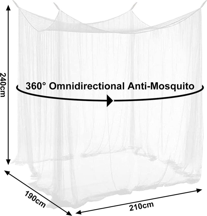Klamboe, klamboe, tweepersoonsbed met 4 hoekpalen, groot muggennet voor bed, eenpersoonsbed en tweepersoonsbed, vliegennet, draagbaar muggennet voor volwassenen, kinderkamer, 190 x 210 x 240 cm (wit)