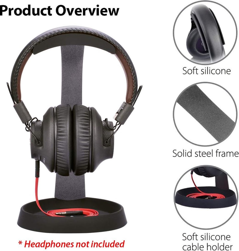 koptelefoonhouder houder standaard, stabiele hoofdtelefoonstandaard met kabelhouder voor Sennheiser, Sony, Audio-Technica, Bose, Beats, Gaming Headset, metaal & siliconen