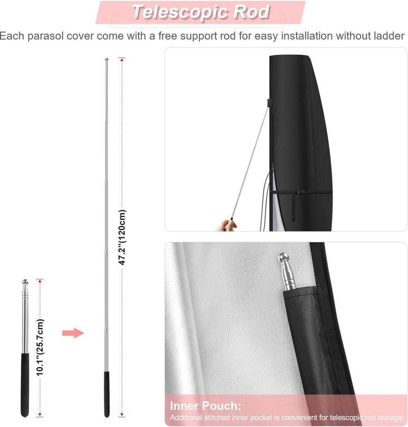 Parasolbeschermhoes, grote vrijdragende parasolhoes met paal, beschermhoes voor parasols, 4-5 m vrijdragende parasolhoes, waterdicht, winddicht, sneeuwbestendig en uv-bestendig, 280 x 40/81/50 cm