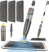 Vloerwisser met sproeifunctie, 500 ml navulbare watertank, sproeiwisser voor snelle reiniging met 3 wasbare microvezelhoezen, grijs sproeimop