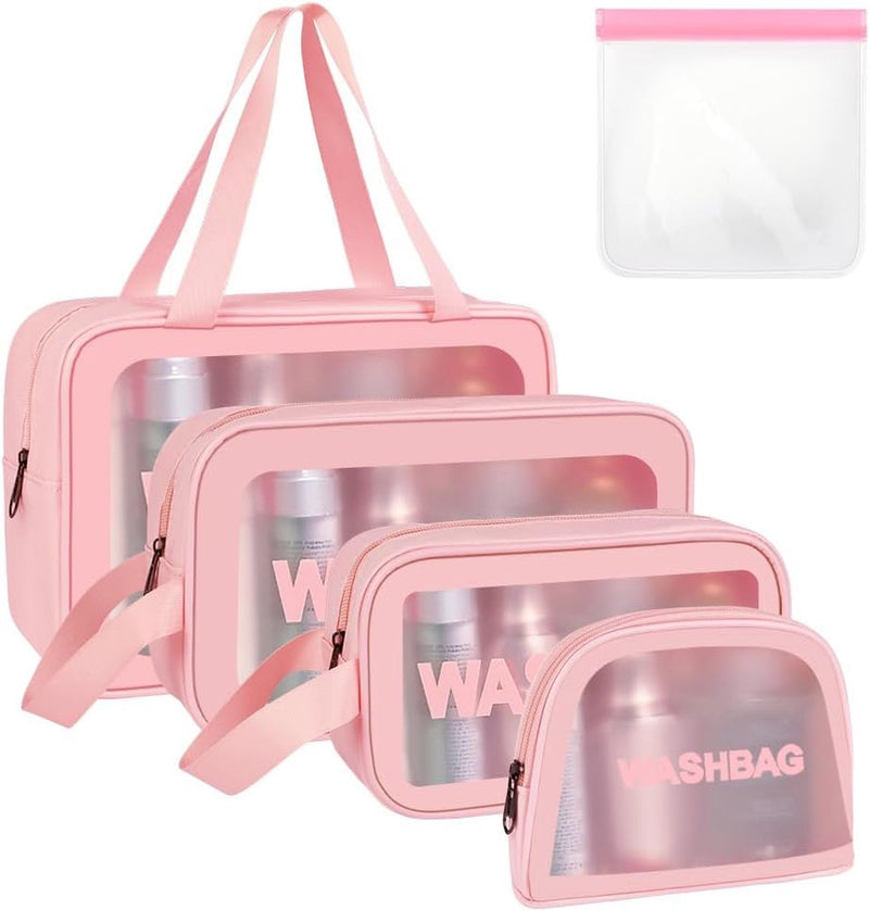 Toilettas voor op reis, transparante make-uptas, pvc-toilettas, organizer, draagbare toilettas, ritssluiting, make-uptas voor dames, kinderen, mannen, zakelijke badkamer, #11 Roze 4pc-D, 1 stuks