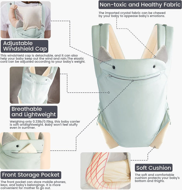 4-in-1 babydrager voor pasgeborenen vanaf de geboorte, ergonomisch, ademend, licht, babydraagdoek voor zuigelingen en peuters van 4-15 kg, blauw