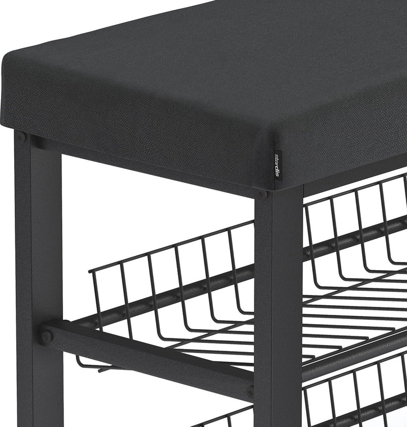 Stabiel schoenenrek met zitbank, ruimtebesparende schoenenbank met 2 roosterplanken, 81 x 50 x 32 cm, mooi gevormde schoenenkast voor hal, woon- en slaapkamer met bescherming tegen krassen op