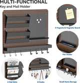 Sleutelrek met plank en brievenhouder, 8 sleutelhouders, wandbrievenbakje met 2 posthouders, memobord- sleutellijst, sleutelbord, decoratie, sleutelhaken voor verbindingsgang gang