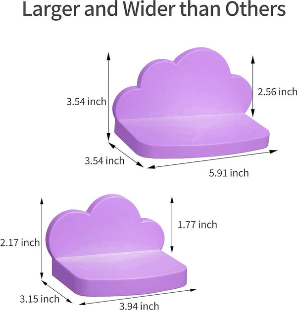 Wandrek, zwevend rek, set van 3, hangend, creatief voor slaapkamer, woonkamer, keuken en hal, wolken, wandplank, klein formaat, wolken, klein formaat, paars