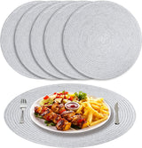 Placemats rond zilver gevlochten placemats set van 6 hittebestendige tafelsets wasbaar voor keuken diner 38 cm