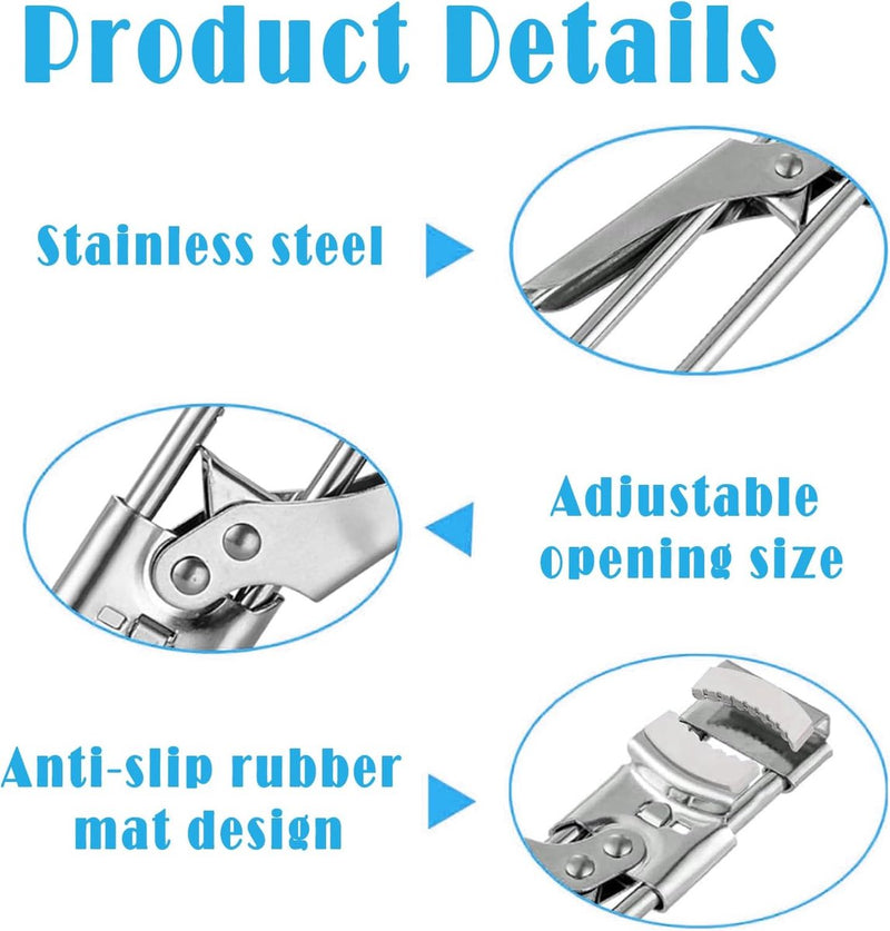roestvrijstalen dekselopener, 2 stuks, roestvrij staal, instelbare multifunctionele blikopener, antislip, voor senioren, werkbesparende blikopener voor senioren, artritis (zilver)