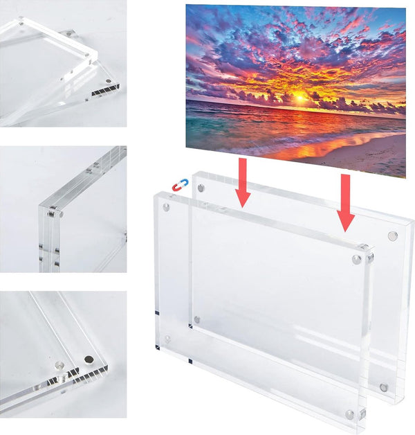 10 x 15 cm acryl fotolijst, transparante magnetische fotolijst, dubbelzijdige frameloze lijst - set van 2 (stijl 2)