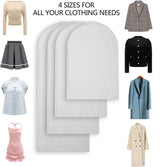 12 stuks kledingtassen, 60 x 80/100/120/140 cm, witte rand, doorschijnende kostuumtas, kledinghoes, kostuumtas, avondjurk, trouwjurk, jassen, overhemden, stof- en waterdicht