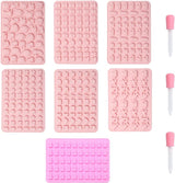 7 stuks siliconen chocoladevormen met 3 stuks pipetten, snoep, siliconen vormen, gummibeertjes, vorm, siliconen, chocoladevorm, ijsblokjesvormen voor doe-het-zelf chocolade, snoep