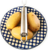 Pellaardappelspies, aardappelspies, pellaardappelvork, voorvork, kartels, bescherming, driepuntige pellaardappelen, schillen, spies, roestvrij staal, 3 tanden, maïskolf, geschikt