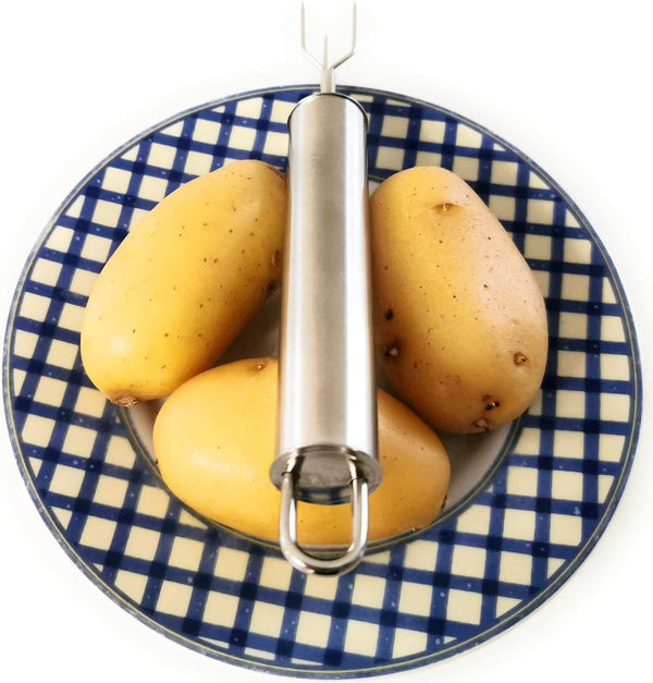 Pellaardappelspies, aardappelspies, pellaardappelvork, voorvork, kartels, bescherming, driepuntige pellaardappelen, schillen, spies, roestvrij staal, 3 tanden, maïskolf, geschikt