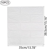 10 stuks 3D-baksteenbehang, zelfklevende wandpanelen, 38,5 x 35 cm, wit baksteenpatroon, muurstickers, voor badkamer, slaapkamer, woonkamer, balkon, keuken