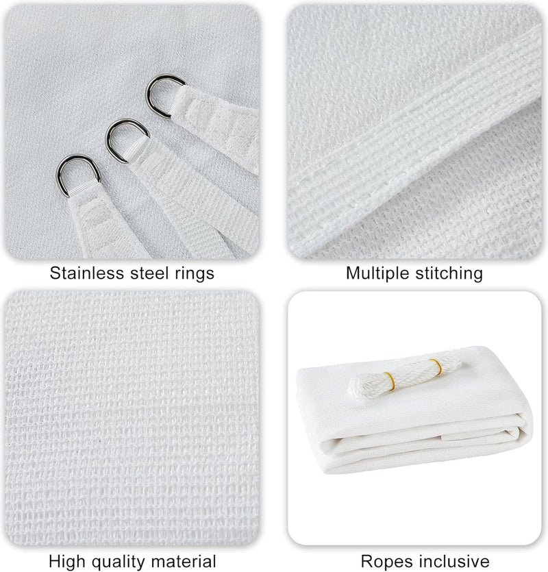 Zonnezeil, 3 x 4 cm, rechthoekig, premium HDPE, wit, waterdoorlatend, zonwering, vierkant, voor tuin, balkon en terras, met inslagringen en bevestigingskoorden, rechthoekig, 3 x 4 m, wit