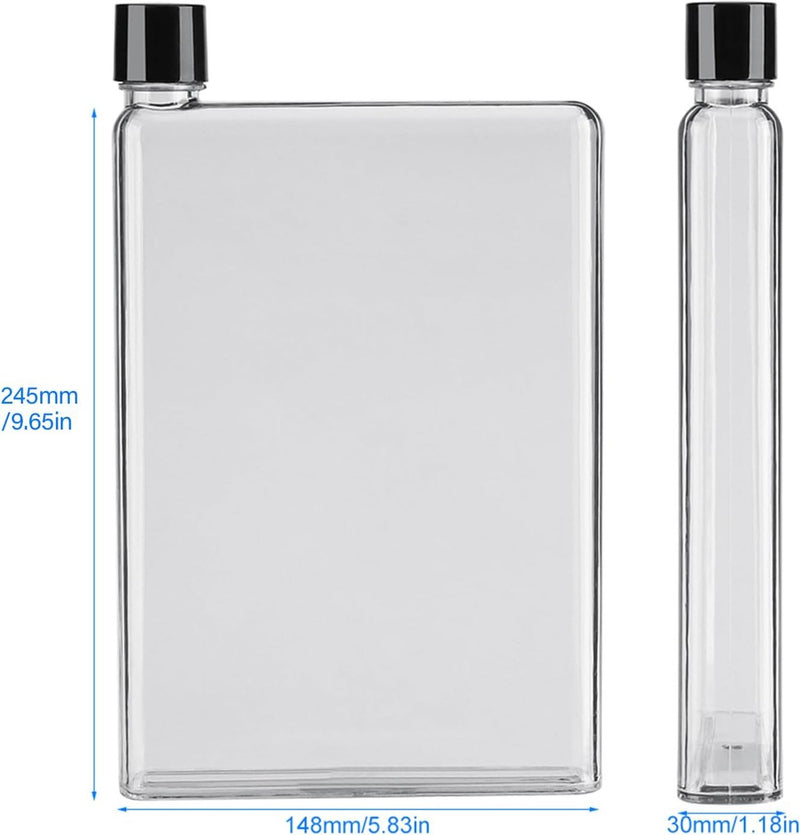 A5 platte waterfles, 750 ml platte drinkfles reisfles slank AS plastic waterfles herbruikbaar BPA-vrij voor school, buitenactiviteiten in de sportschool, fietsen, wandelen