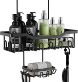 Doucheplank om op te hangen, doucheplank zonder boren met zeepbakje, meerdere haken, douchemand, hangende badkamerorganizer (zwart)