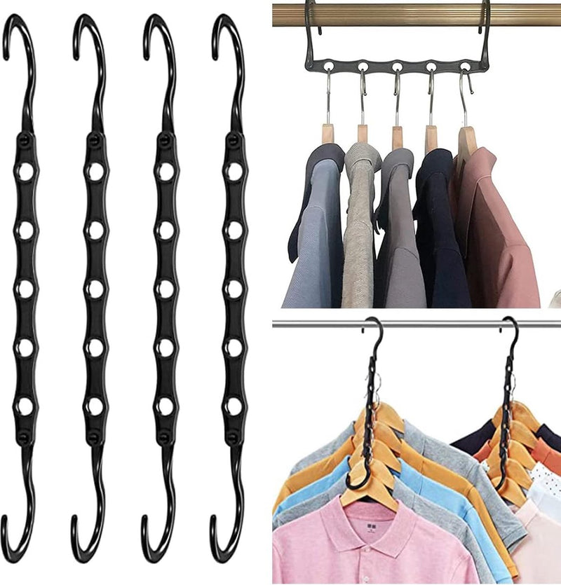 4 stuks 5-in-1 kleerhangers, ruimtebesparend, draaibare magische kleerhangers, kunststof, multifunctionele zwarte magische kleerhangers, voor kledingkast